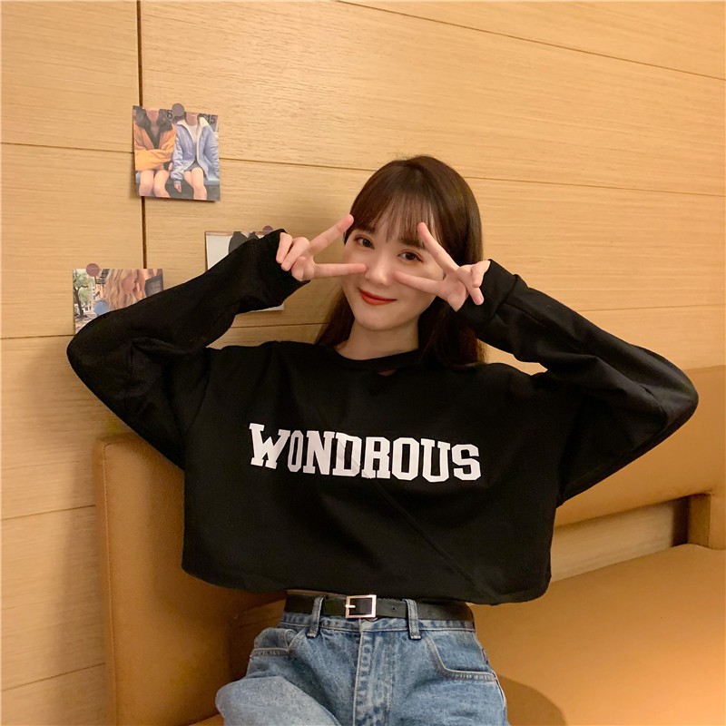 Áo croptop nữ dài tay ZOZORO form vừa in chữ WONDROUS chất vải đẹp thoáng mát - AT17