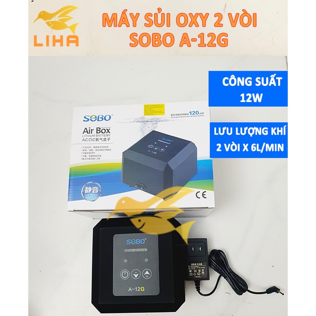 Máy Sủi Oxy Tích Điện 2 Vòi Sobo A-12G  - Máy Sủi Oxy Siêu Êm Tích Điện Cho Bể Cá