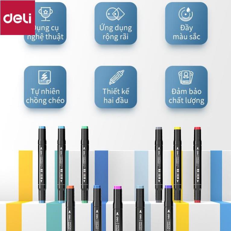 Bút màu marker chuyên nghiệp Deli -kèm túi vải - 30/40/60/80 Màu - 70806 / 70800 / 70701 [Deli]