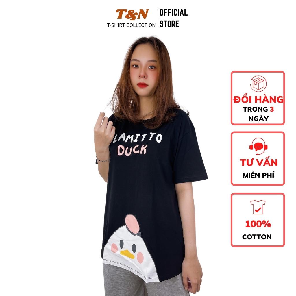 Áo thun nữ tay ngắn cổ tròn T&amp;N TSHIRT COLLECTION form rộng in hình  LAMITTO DUCK dễ thương, chất Cotton 100% B01865