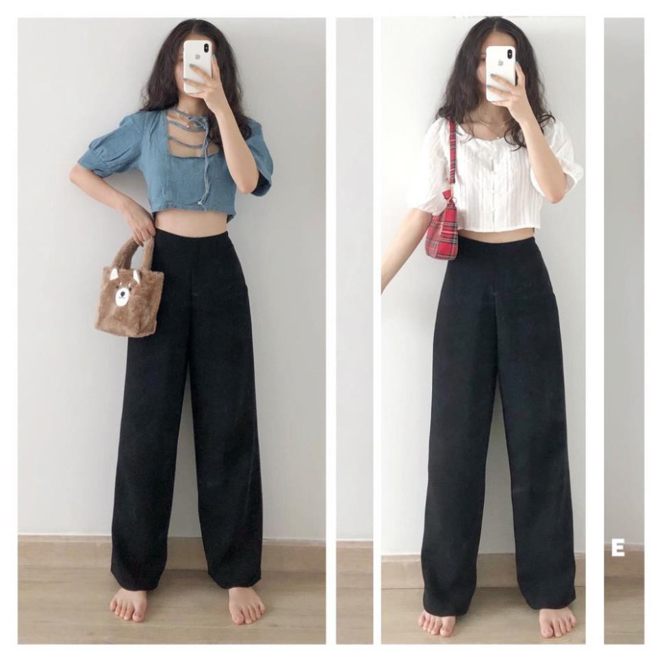 Quần ống rộng culottes suông dài chất dày lưng cao 2 màu đen be (Tất cả là hình thật) ་