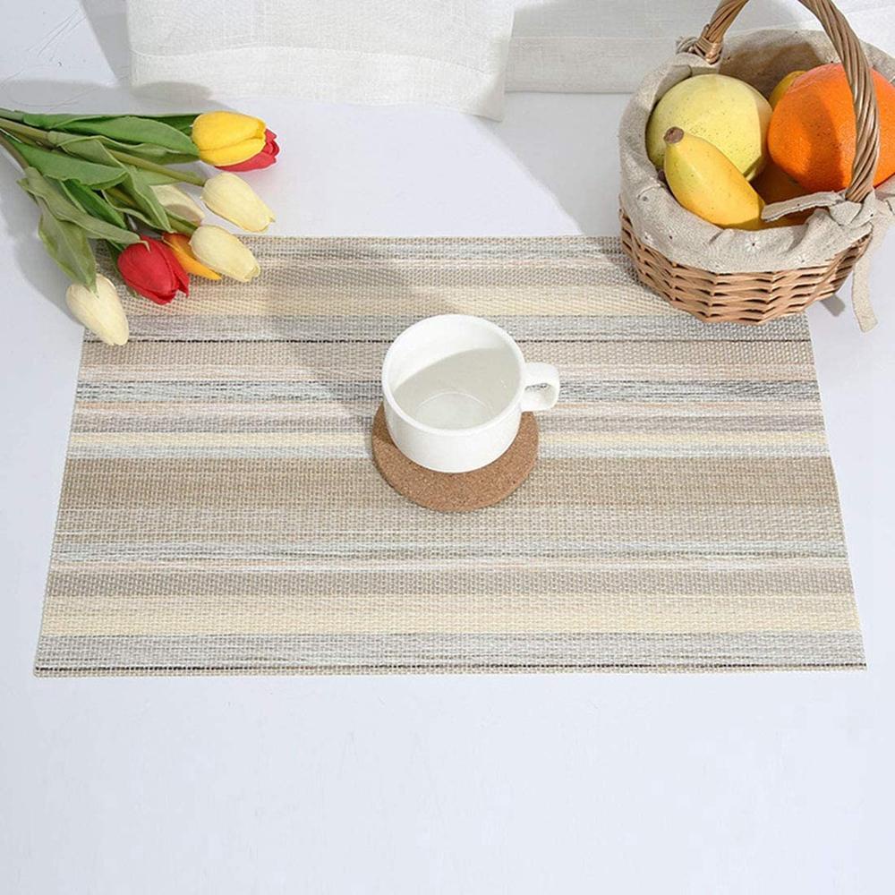 Bộ 4 Tấm Lót Bàn Ăn Bằng Sợi Polyester Dệt Cách Nhiệt Chống Trượt Tiện Dụng Trang Trí Nhà Cửa