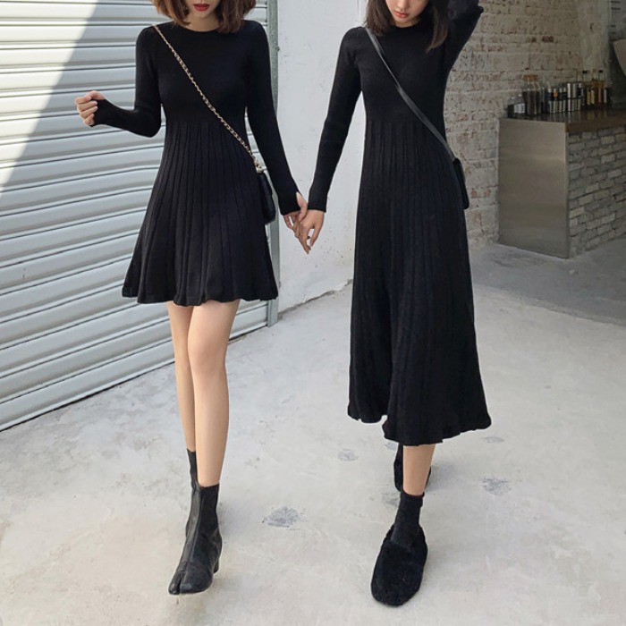 (HÀNG SẴN) Váy len dệt kim xòe xếp ly điệu đà style Hàn Quốc mùa thu đông dáng ngắn/dài | BigBuy360 - bigbuy360.vn