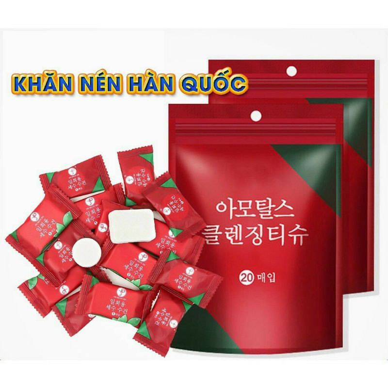 Gói 20 Viên Khăn Nén Rửa Mặt Hàn Quốc hình viên kẹo siêu tiện lợi và sạch sẽ