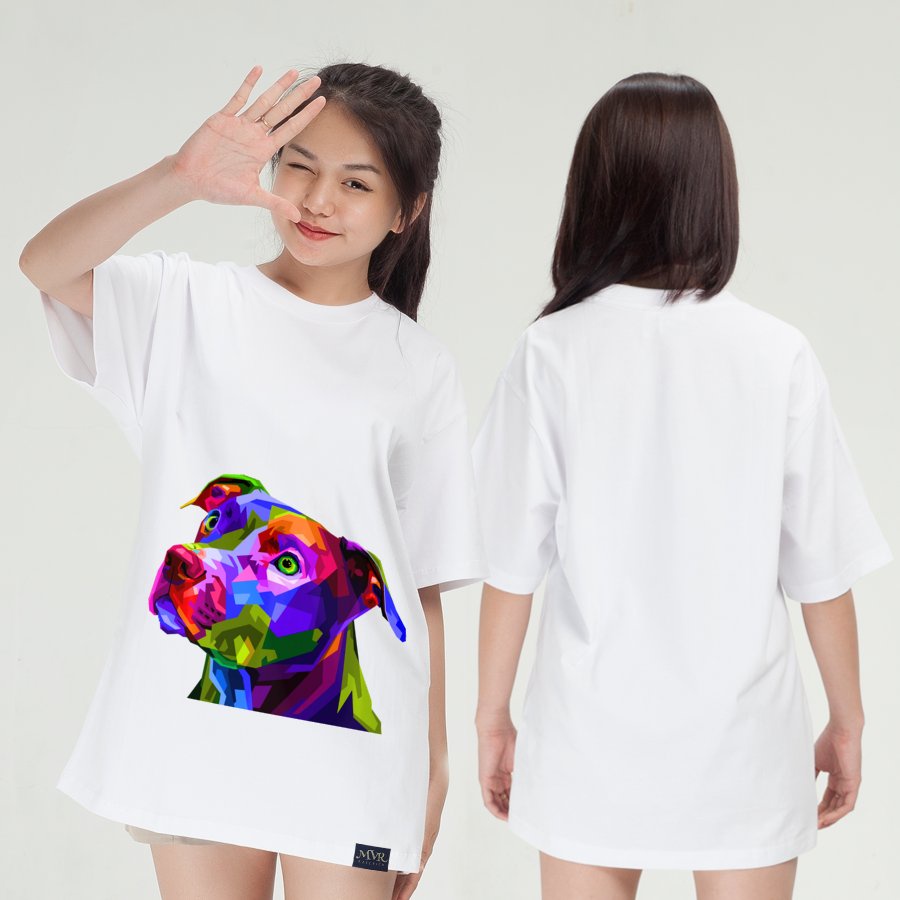Áo thun nữ nam Cotton thoáng mát chú chó nghệ thuật nhiều màu sắc MVR KK3928