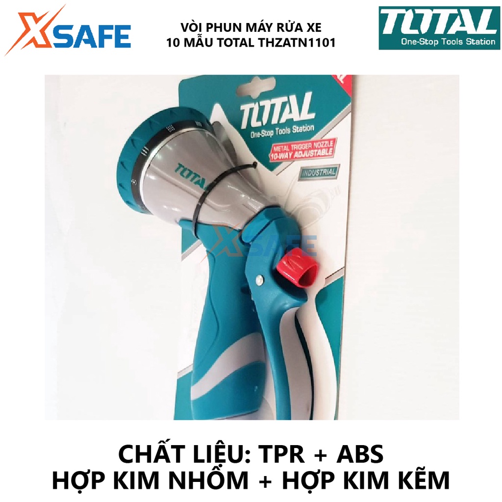Vòi phun xịt rửa TOTAL THZATN1101 Vòi xịt phun nước 10 tia, kích thước 14*7*18.3cm Chất liệu TPR-ABS-hợp kim nhôm