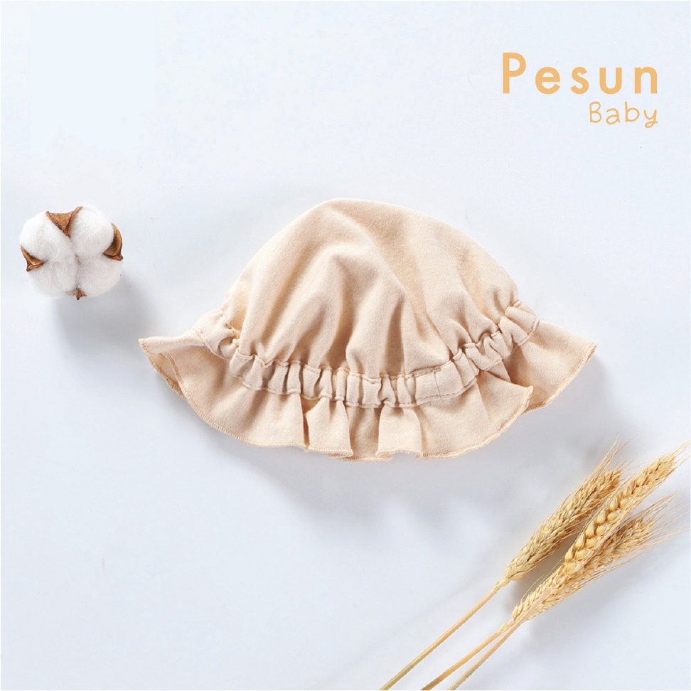 Nón Vành Sơ Sinh Nhún Bèo Cho Bé Gái 100% Cotton Hữu Cơ Tự Nhiên