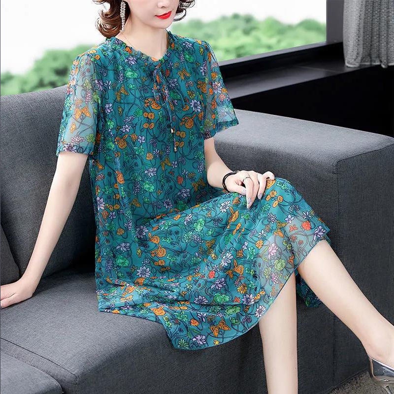 Đầm Voan Hoa Ngắn Tay Dáng Rộng size Lớn Xinh Xắn