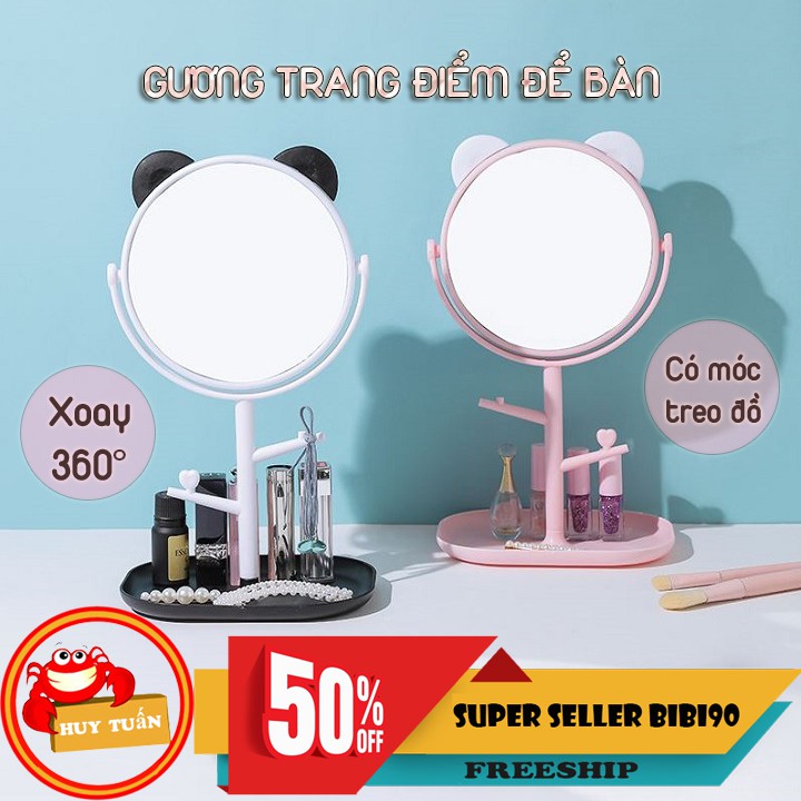 Gương trang điểm để bàn tai mèo dễ thương xoay 360 độ (GL03)