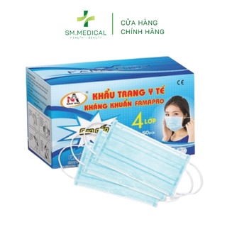 Hộp 50 cái khẩu trang y tế 4 lớp kháng khuẩn Famapro