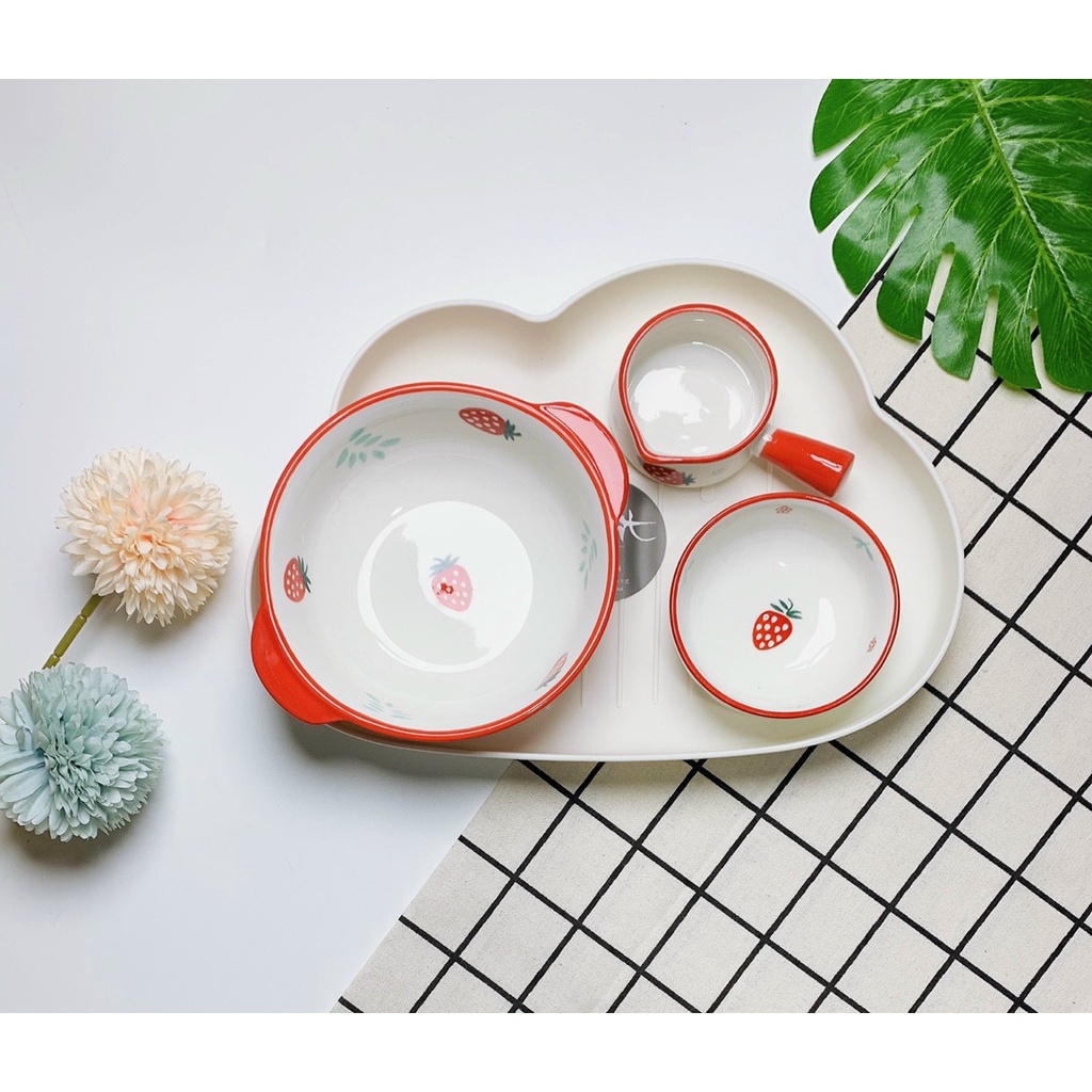 Combo chén bát ăn dặm gốm sứ màu xanh, màu hồng đáng yêu cho bé- Baby Galaxy Official