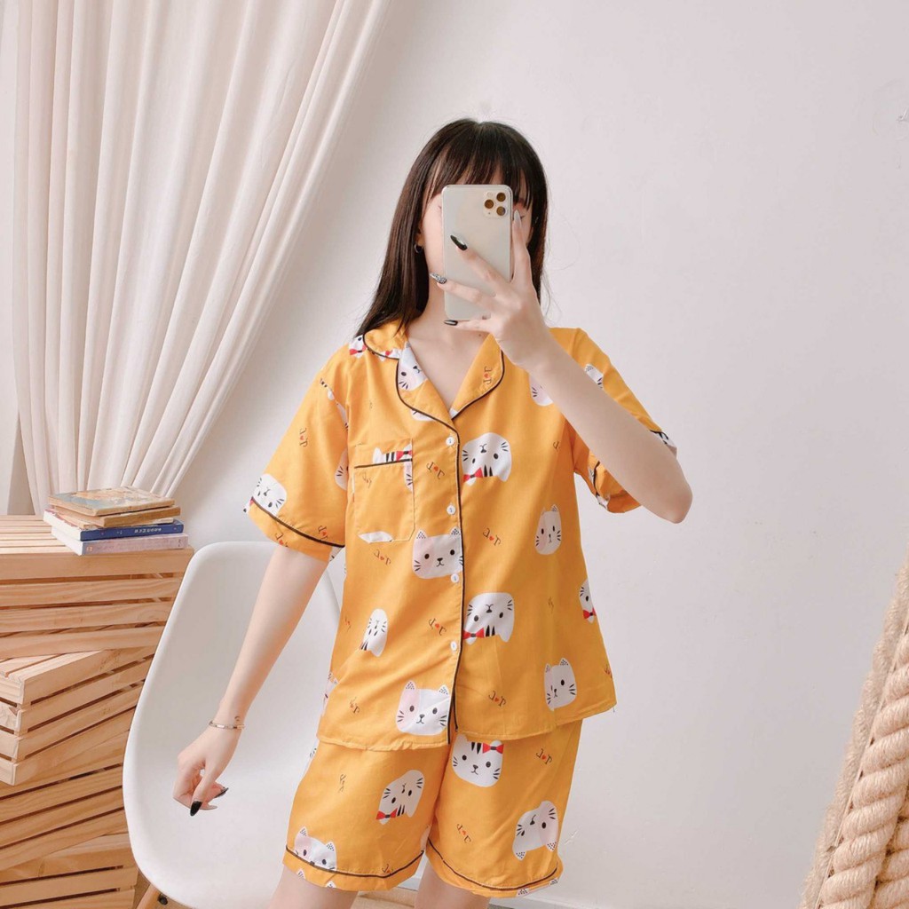 Bộ đồ ngủ nữ pijama cộc đùi bộ mặc nhà chất kate cao cấp thái thoải mái dễ thương giá rẻ Hanz.vn H23