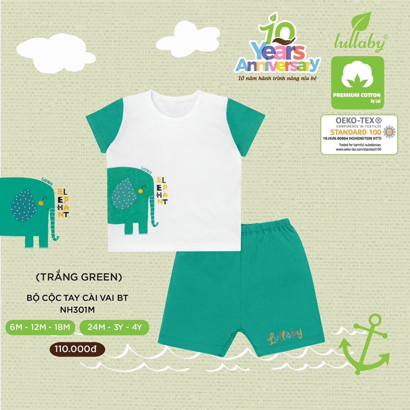 Bộ cộc tay Raglan bé trai Lullaby 301M