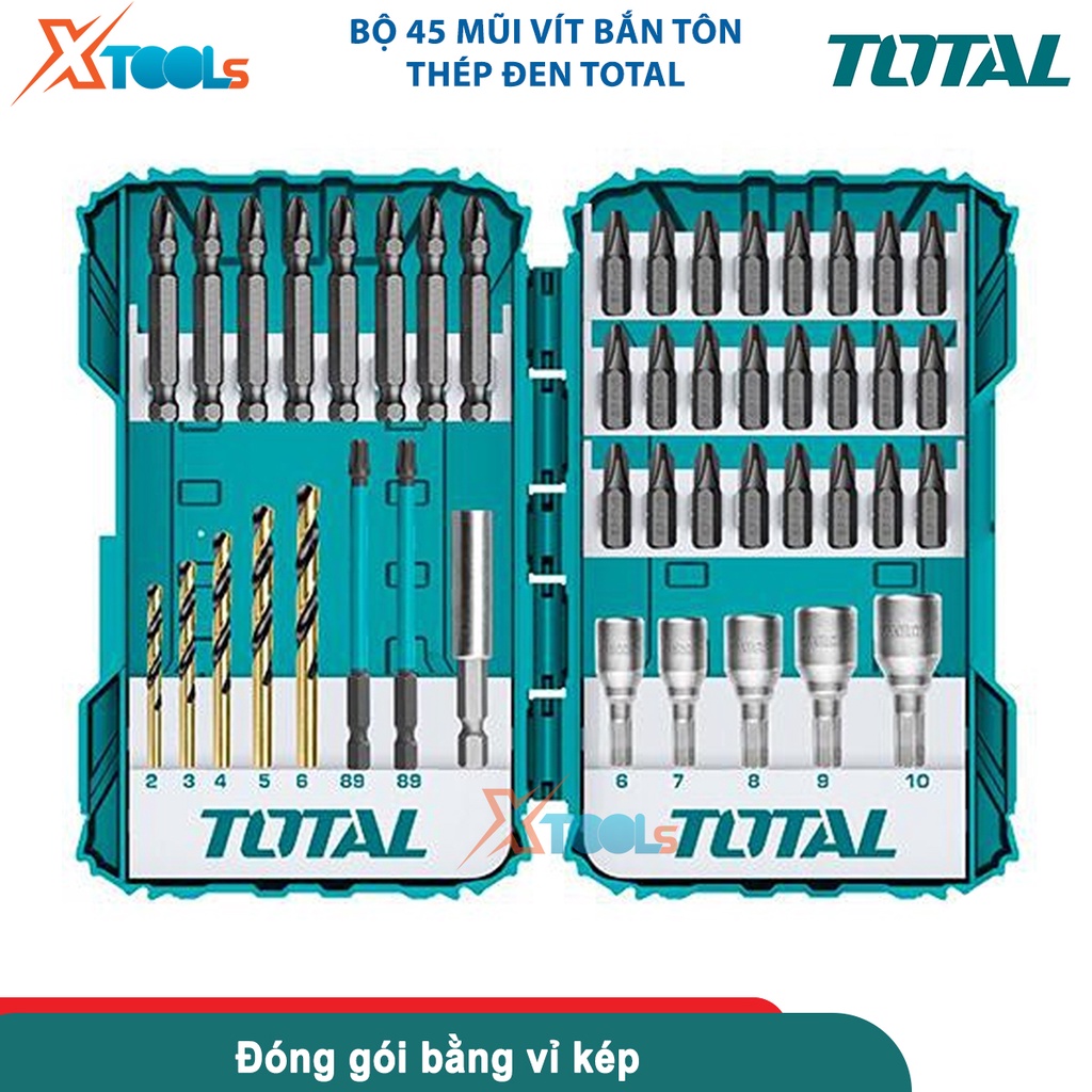 Hộp 45 mũi bắt vít bắn tôn thép đen có từ TOTAL TACSDL24502, tháo, siết vít nhanh chóng [CHÍNH HÃNG][XTOOLS]