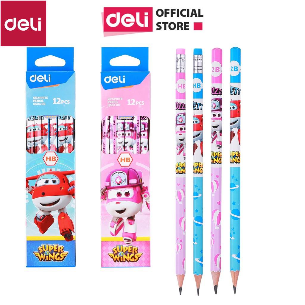 Bút chì học sinh 2B Deli - họa tiết xinh xắn Superwings Pop, chuyên dùng thi cử [Deli]