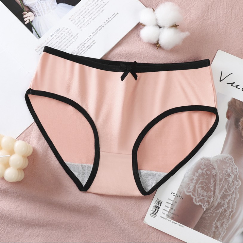combo 5 quần lót nữ cotton  viền đen gắn nơ co giãn đàn hồi, kháng khuẩn , ôm mông