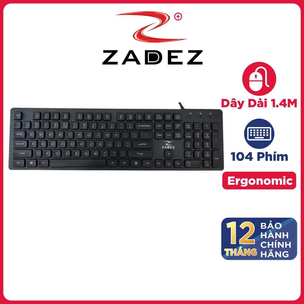 Bàn Phím Có Dây ZADEZ ZK121 Cổng Cắm USB - Hàng Chính Hãng