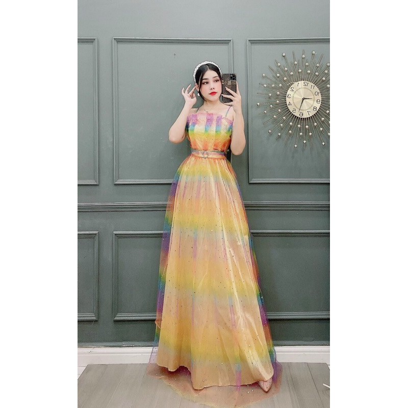 ĐẦM LƯỚI CẦU VỒNG 2 DÂY KHOEN EO HOA CÚC