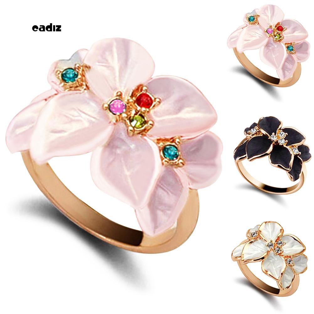 Nhẫn hợp kim hình hoa đính đá xinh xắn tùy chọn màu sắc