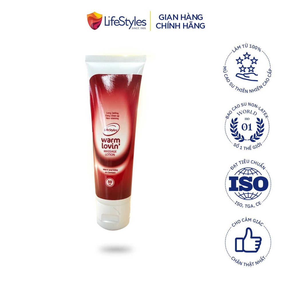 Gel bôi trơn LifeStyles Warm Lovin Massage Lotion bôi trơn quan hệ tăng cảm giác ấm 50ml