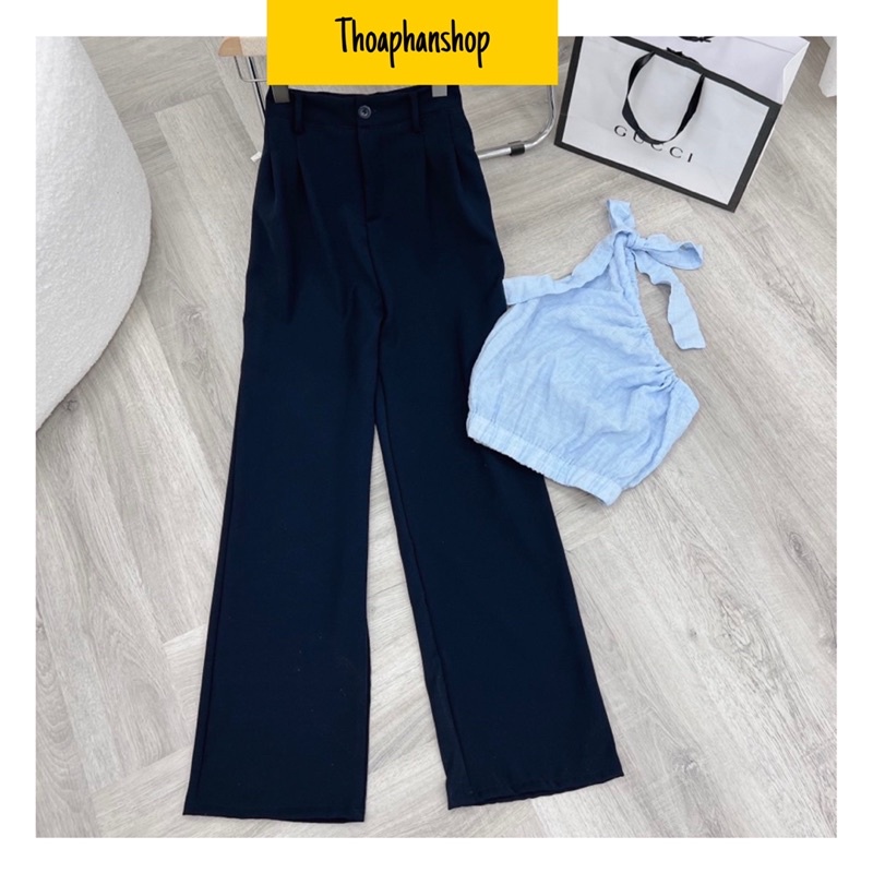 SET QUẦN TÂY ỐNG RỘNG +ÁO LỆCH VAI CROPTOP [kèm ảnh thật]