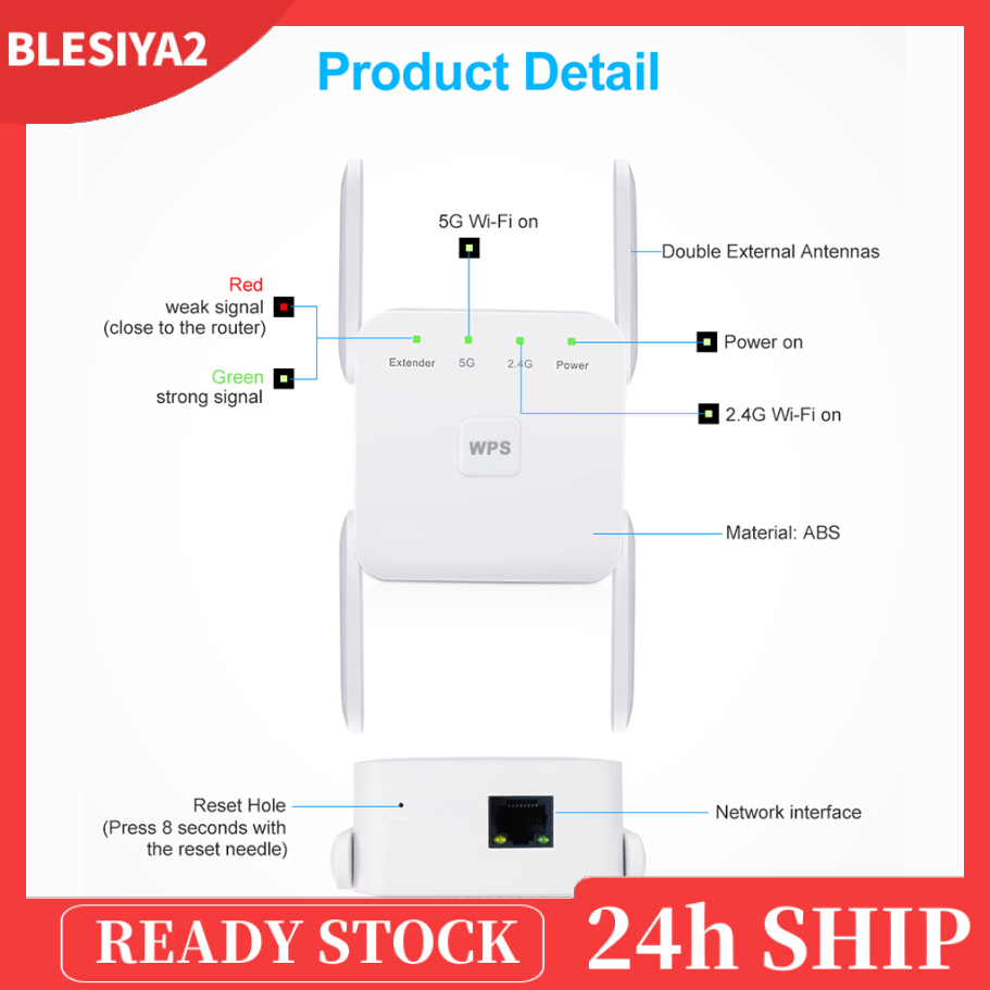 (Hàng Mới Về) Bộ Khuếch Đại Sóng Wifi Không Dây 1200mbps 2.4g 5g 4 Phích Cắm Uk