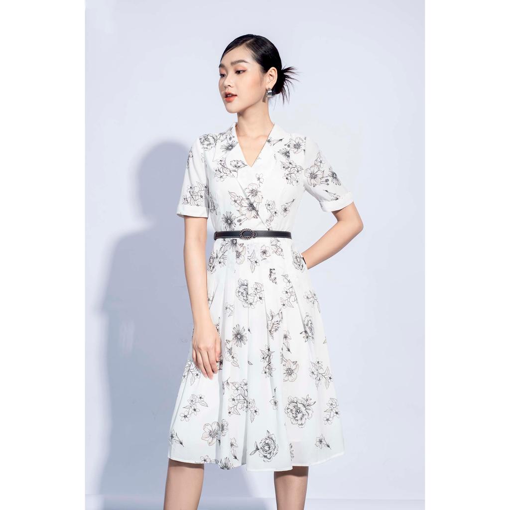 Đầm xòe xếp li, cổ vest MMOutfit M-DA060421194