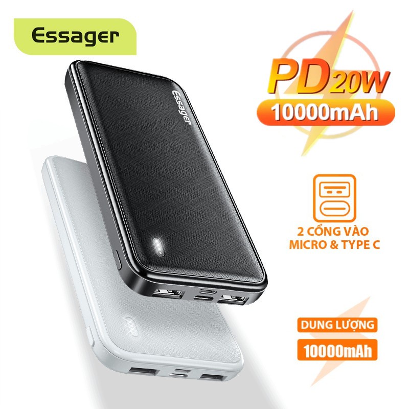 Pin sạc dự phòng Essager 10000mAh 20W Sạc Nhanh powerbank Cổng USB Di Động Tương Thích Với Tất Cả Điện Thoại Di Động