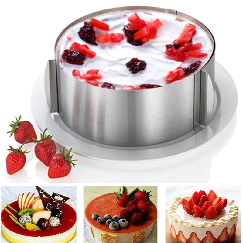 1 Khuôn Bánh Hình Tròn Bằng Thép Không Gỉ Có Thể Điều Chỉnh Kích Thước 16-30cm