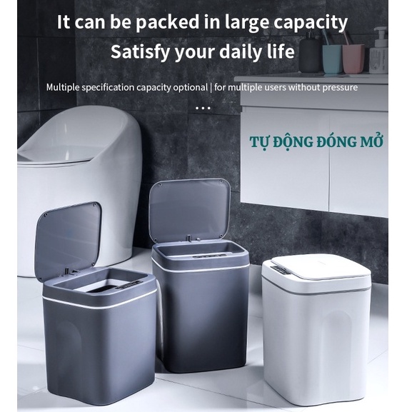 Thùng Rác Thông Minh Cảm Ứng HOUSEWARE Cao Cấp Tự Động Đóng Mở 16L 14L, Khử Khuẩn Chống Nước