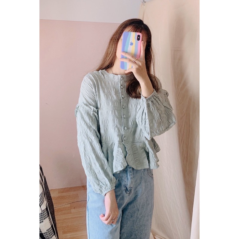 ÁO PEPLUM XÔ NHÚN TAY PHỒNG