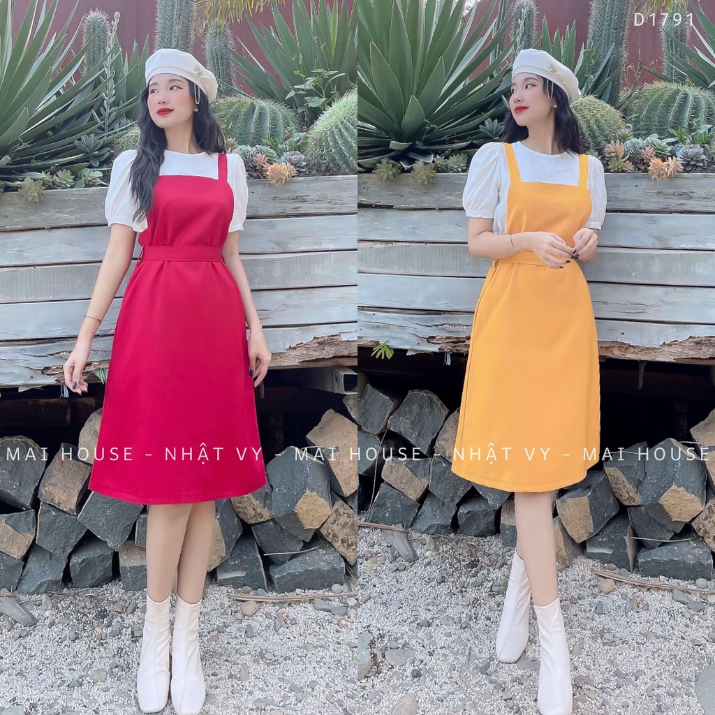 Đầm Nữ NHẬT VY Cổ Vuông Kèm Dây Chất Kaki Thun Không Kèm Áo Đi Chơi Dáng Suông Màu Đỏ, Vàng - D1791 | BigBuy360 - bigbuy360.vn