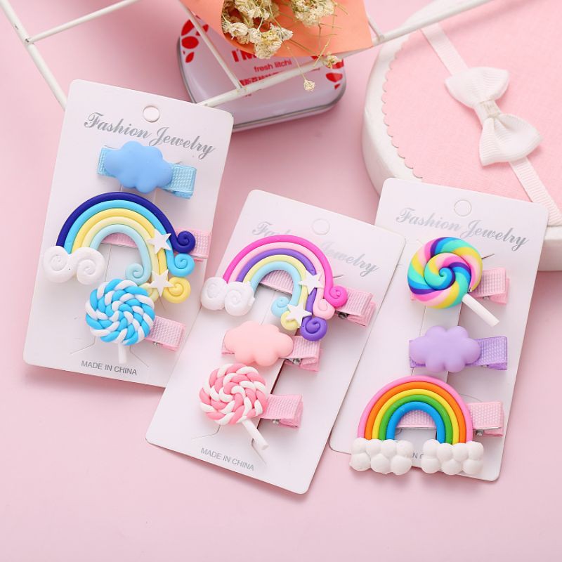 SET KẸP TÓC HÀN QUỐC CHO BÉ, HÌNH CẦU VỒNG VIÊN KẸO ĐÁM MÂY