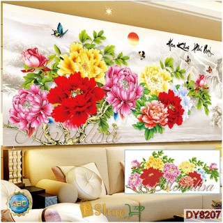 Tranh đính đá Hoa khai phú quý (hoa mẫu đơn) - DY8207 (150x70 cm)