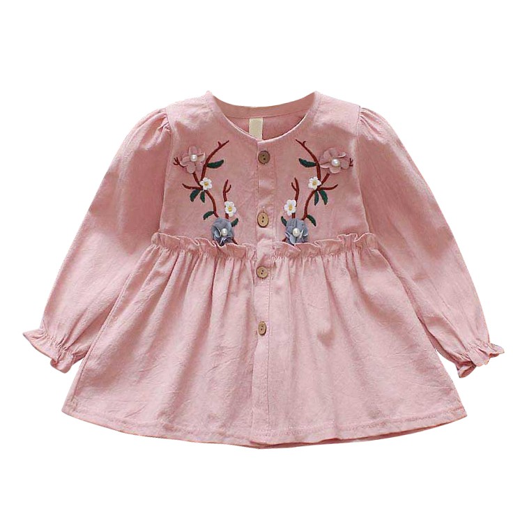 Đầm Hoa Tay Dài Cho Bé Gái