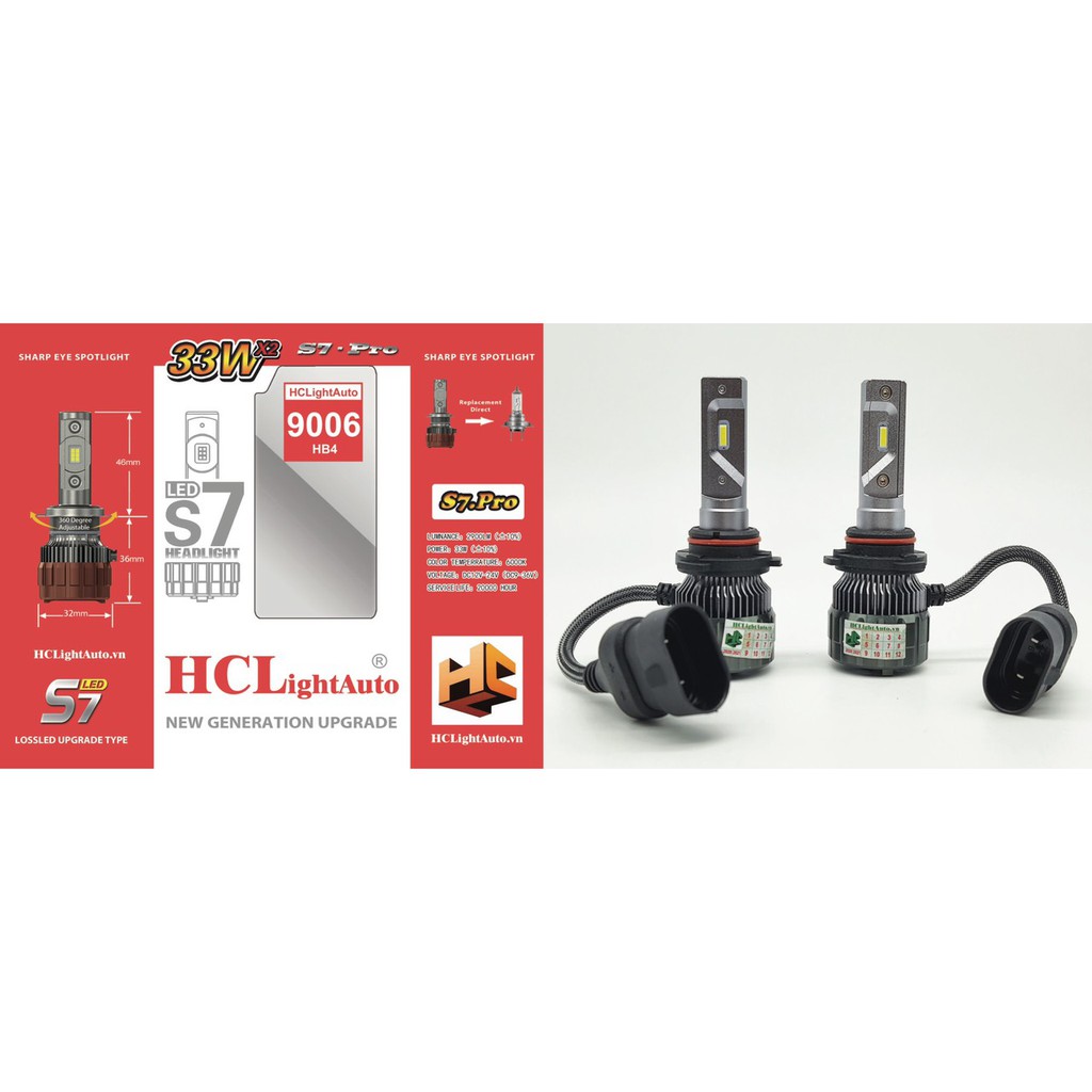 SL 2 Bóng đèn LED S7 HCL tăng sáng Tản quạt thế hệ mới 12V/24V–33W–6000K|Bóng Đèn Pha Ô tô Xe máy