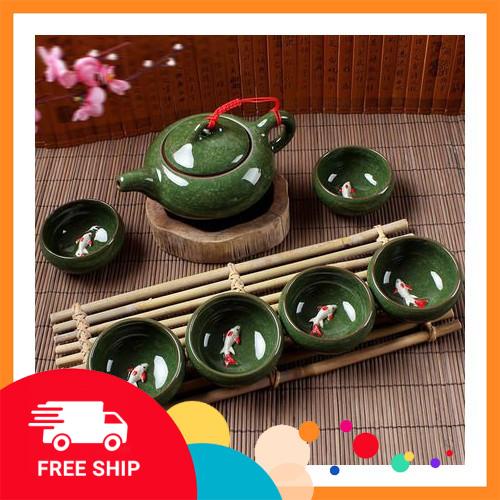 [FREE SHIP] Bộ ấm chén trà cá 3d nhật bản(giao màu ngẫu nhiên)
