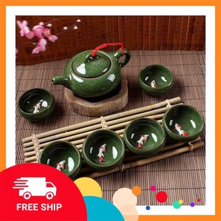 Bộ ấm chén trà cá 3d nhật bản