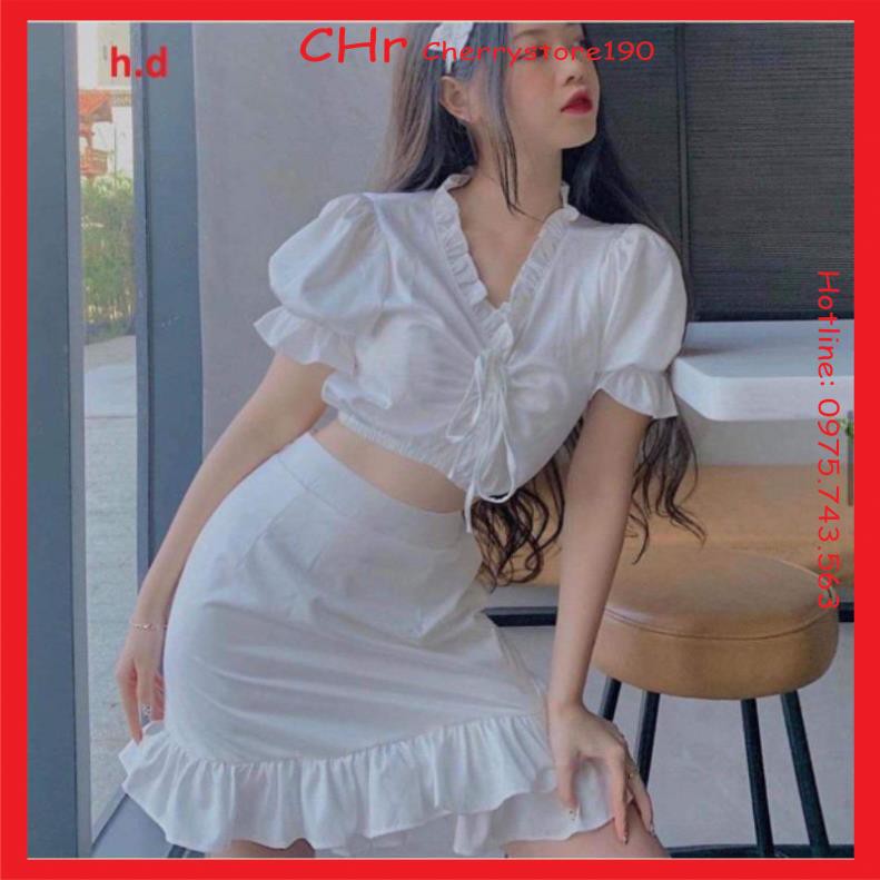 sét váy cổ V chun eo + chân váy hai tầng lệch, sét váy đầm tiểu thư , đầm dài , rẻ nhất thị trường