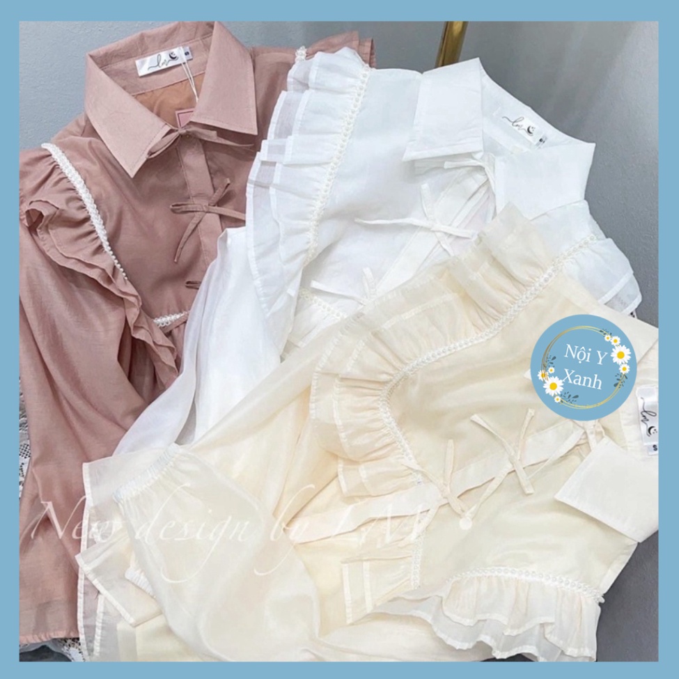 Áo sơ mi cổ bẻ thiết kế_451 ulzzang babydoll bánh bèo nội y xanh