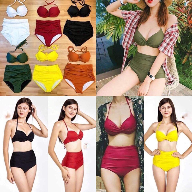 BiKiNi 2 mảnh xoắn ngực quần nhún cạp cao