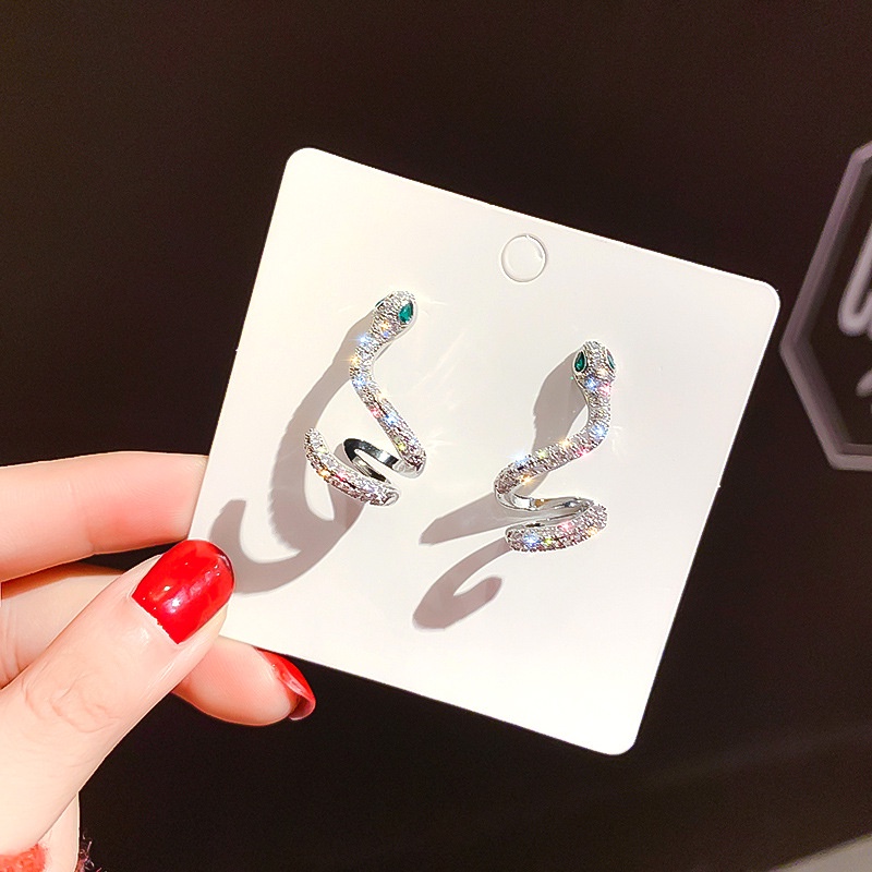 OIMG   Bông Tai Mạ Bạc 925 Hình Rắn Đính Đá Zircon Thời Trang Cho Nữ