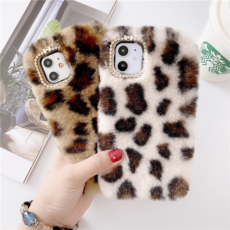Ốp Điện Thoại Mềm Phối Lông Thỏ Họa Tiết Da Báo Dành Cho iPhone 14 13 12 11 Pro MAX XR X XS MAX 7 8 6 6s Plus