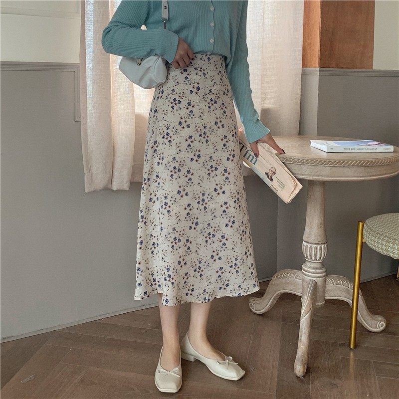 Chân váy Midi dài Voan hoa Thiết kế Lưng cao Dáng chữ A Ulzzang Hàn Quốc Chân váy Voan hoa Midi dài Cạp cao Thời trang | BigBuy360 - bigbuy360.vn