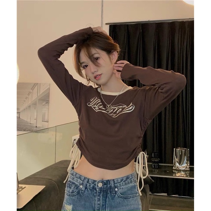 Áo thun gân dài tay dây rút hai bên eo Gb alohashop91