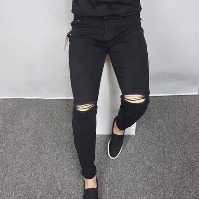 Quần jean nam màu đen rách gối,quần bò đẹp giá rẻ tcs 50 | BigBuy360 - bigbuy360.vn