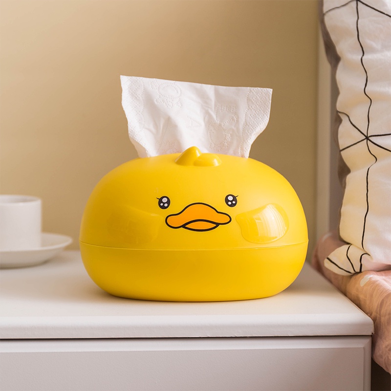 Hộp đựng khăn giấy để bàn hình chú vịt vàng hoạt hình dễ thương tiện dụng