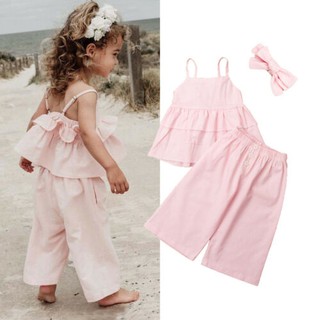 Set áo 2 dây viền bèo và quần dài thiết kế dễ thương cho bé gái
