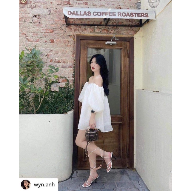 Áo babydoll trễ vai bồng bềnh dáng giấu quần Ulzzang - Áo váy babydoll trễ vai bồng bềnh mới 015