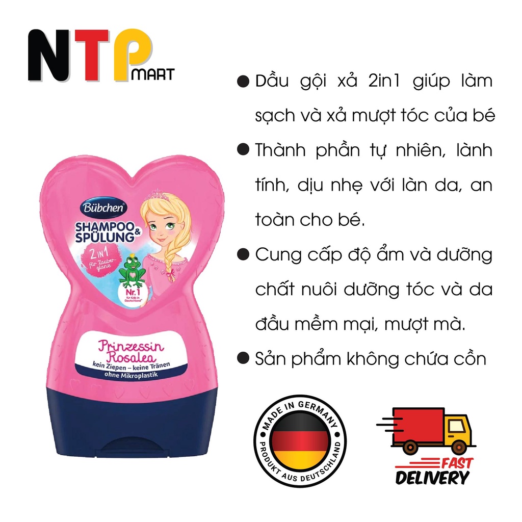Dầu Gội Xả Bubchen Shampoo Pülung 2in1 Công Chúa Rosalea chai 230ml nhập khẩu Đức